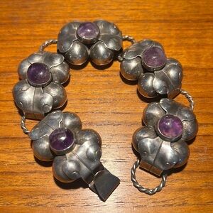 Mexico Silver & Amethyst Bracelet, Ball Bead Design ~ circa 1920-1940s